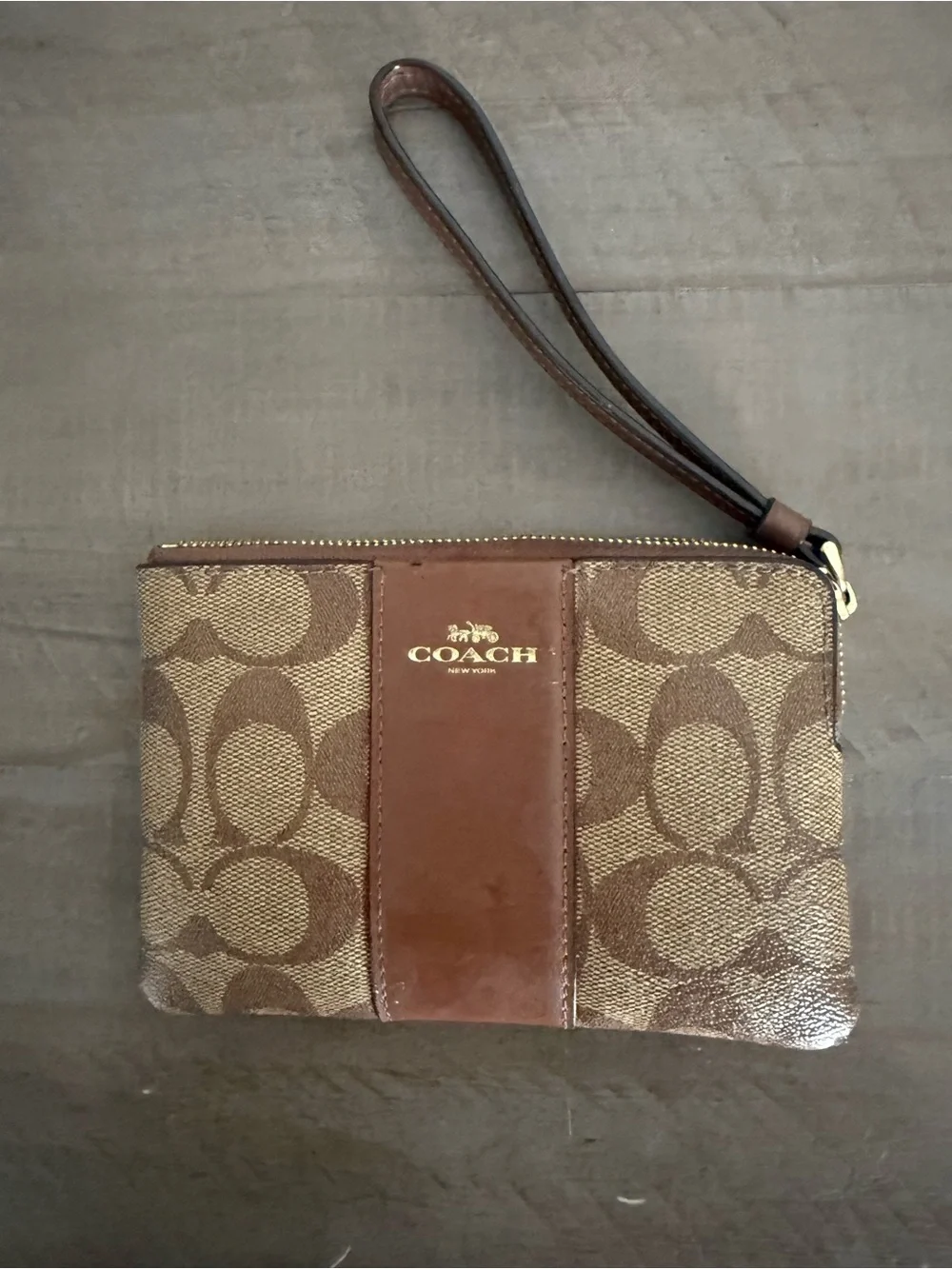 Coach Signature C Khaki Brown Zip Clutch Wristlet